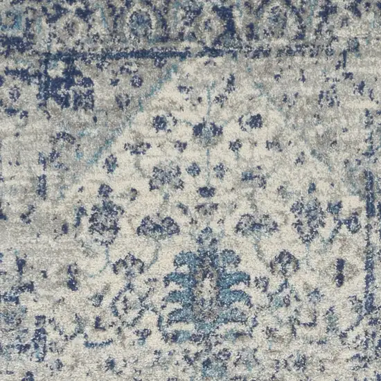 7' Ivory And Light Blue Floral Medallion Distressed Runner Rug Photo 7