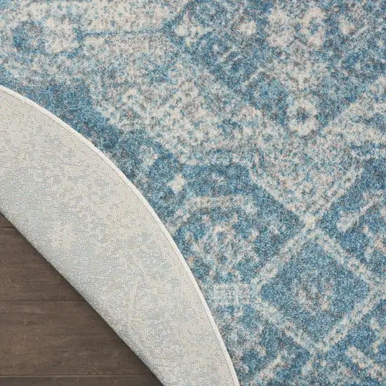 8' Ivory And Light Blue Geometric Distressed Round Rug Photo 9