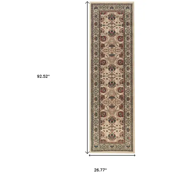 8' Ivory And Red Floral Runner Rug Photo 3