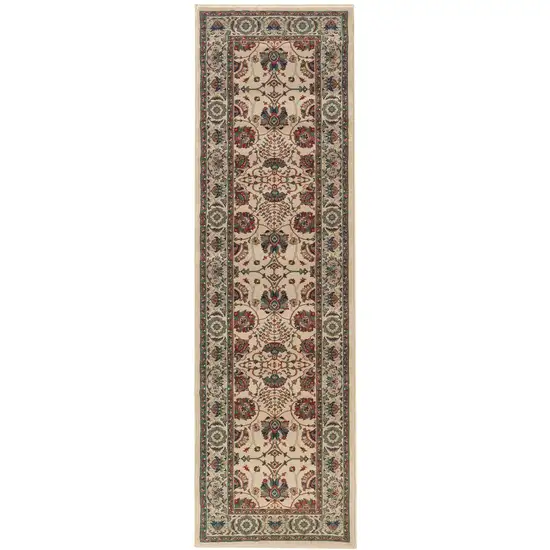 8' Ivory And Red Floral Runner Rug Photo 2