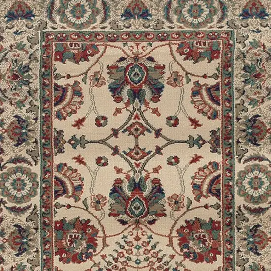 8' Ivory And Red Floral Runner Rug Photo 4