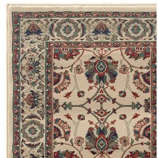 9' Ivory And Red Floral Runner Rug Photo 4