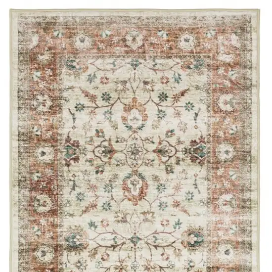 8' Ivory And Rust Oriental Distressed Runner Rug Photo 6