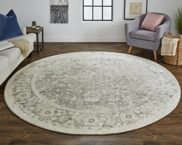 8' Ivory And Tan Round Abstract Hand Woven Area Rug Photo 1