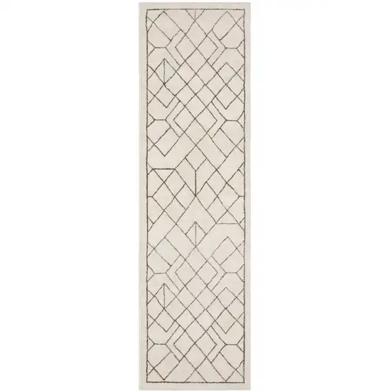 8' Ivory And Taupe Geometric Runner Rug Photo 4