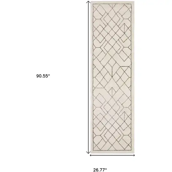 8' Ivory And Taupe Geometric Runner Rug Photo 3