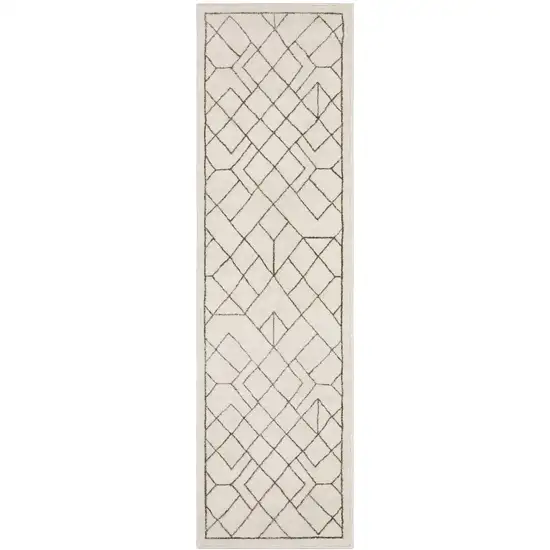 8' Ivory And Taupe Geometric Runner Rug Photo 2