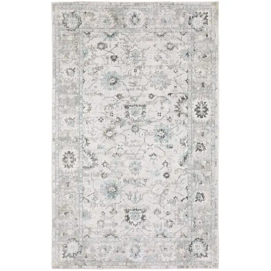 10' Ivory And Teal Oriental Hand Tufted Runner Rug Photo 2