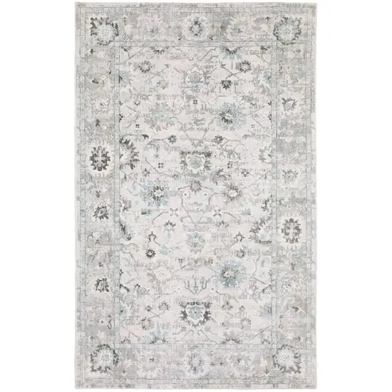 10' Ivory And Teal Oriental Hand Tufted Runner Rug Photo 5