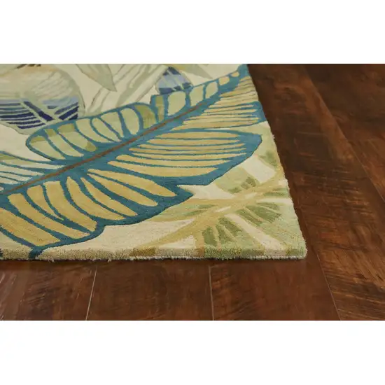 5' Ivory And Teal Wool Handmade Area Rug Photo 4