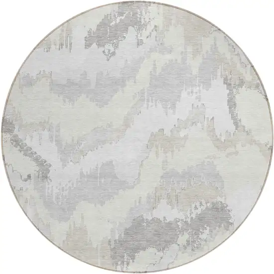 8' Ivory Beige And Cream Round Abstract Washable Indoor Outdoor Area Rug Photo 2