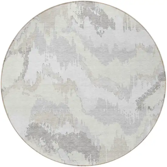 8' Ivory Beige And Cream Round Abstract Washable Indoor Outdoor Area Rug Photo 5