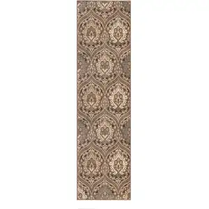 Photo of 10' Ivory Beige And Light Blue Floral Stain Resistant Runner Rug