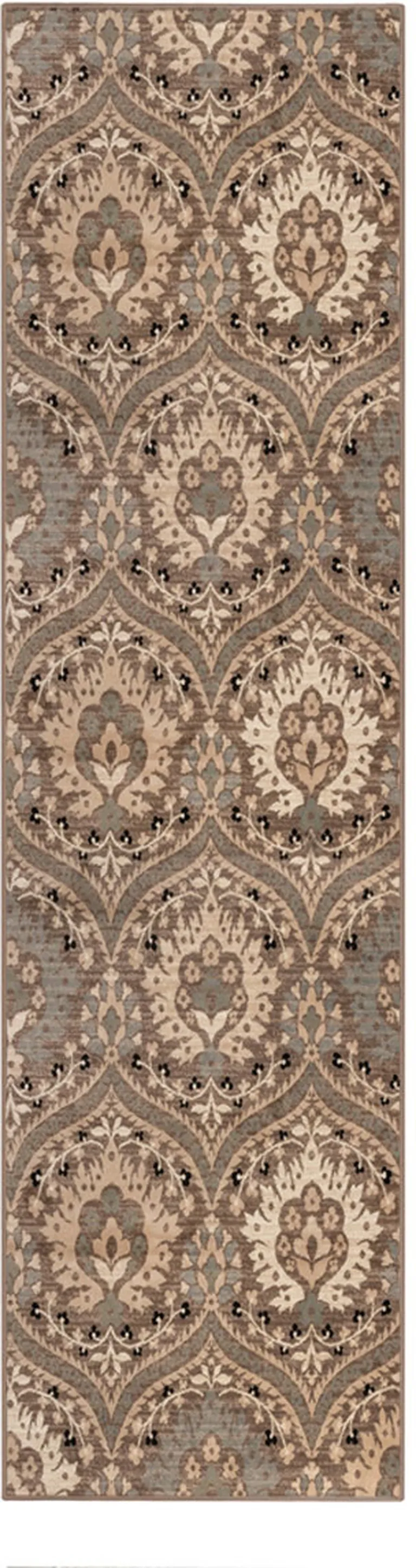 8' Ivory Beige And Light Blue Floral Stain Resistant Runner Rug Photo 1