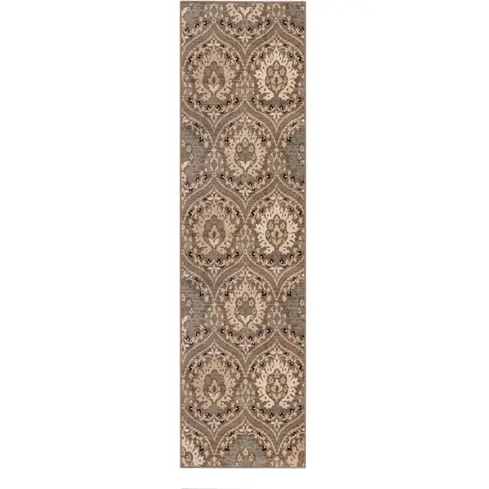 8' Ivory Beige And Light Blue Floral Stain Resistant Runner Rug Photo 1