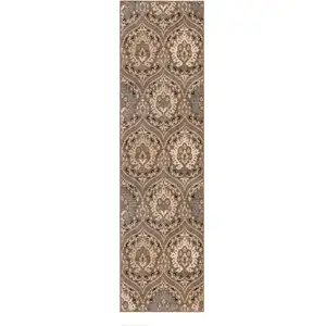 Photo of 8' Ivory Beige And Light Blue Floral Stain Resistant Runner Rug