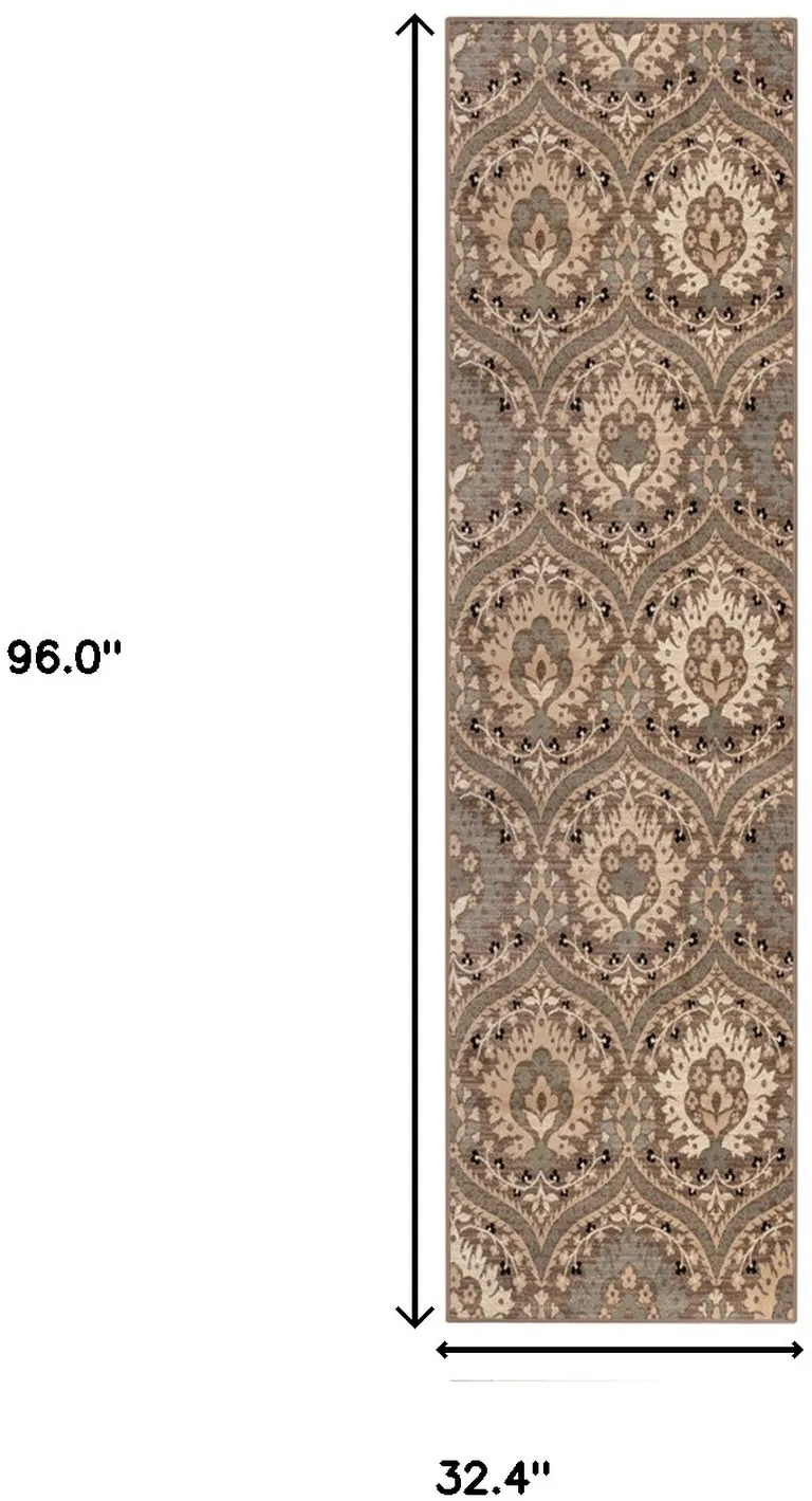 8' Ivory Beige And Light Blue Floral Stain Resistant Runner Rug Photo 5