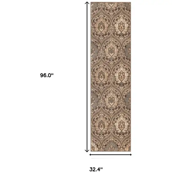 8' Ivory Beige And Light Blue Floral Stain Resistant Runner Rug Photo 5