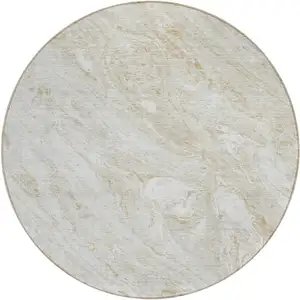 Photo of 8' Ivory Beige And Tan Round Abstract Washable Indoor Outdoor Area Rug