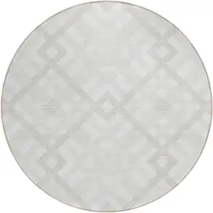 Photo of 8' Ivory Beige And Tan Round Geometric Washable Indoor Outdoor Area Rug