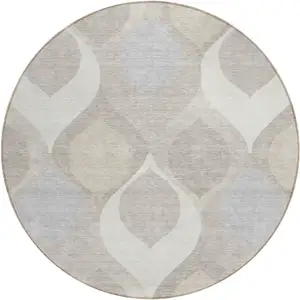 Photo of 8' Ivory Beige And Tan Round Ogee Washable Indoor Outdoor Area Rug