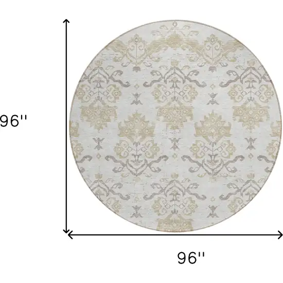 8' Ivory Beige And Taupe Round Oriental Washable Indoor Outdoor Area Rug Photo 8