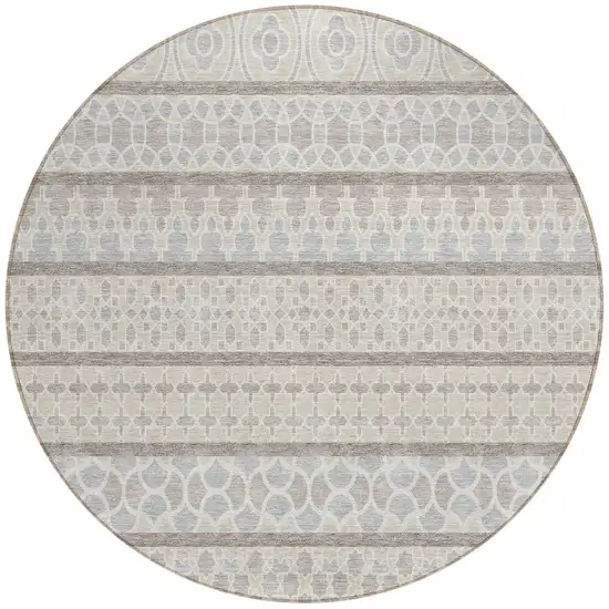 8' Ivory Beige And Taupe Round Quatrefoil Washable Indoor Outdoor Area Rug Photo 6