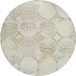 Photo of 8' Ivory Beige And Taupe Round Trellis Washable Indoor Outdoor Area Rug