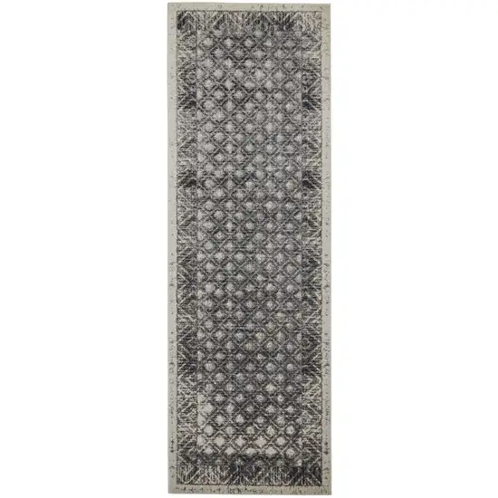 8' Ivory Black And Taupe Abstract Stain Resistant Runner Rug Photo 1