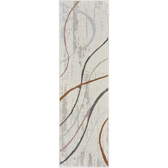 8' Ivory Black and Brown Abstract Non Skid Runner Rug Photo 2