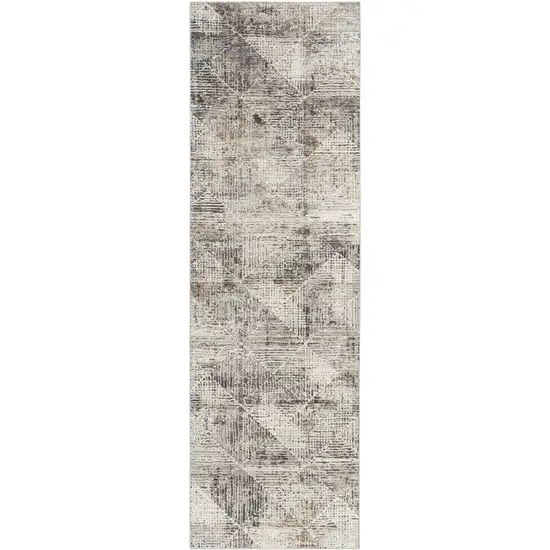 8' Ivory Black and Brown Geometric Non Skid Runner Rug Photo 2