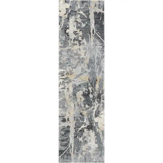 8' Ivory Black and Gray Abstract Distressed Runner Rug Photo 5