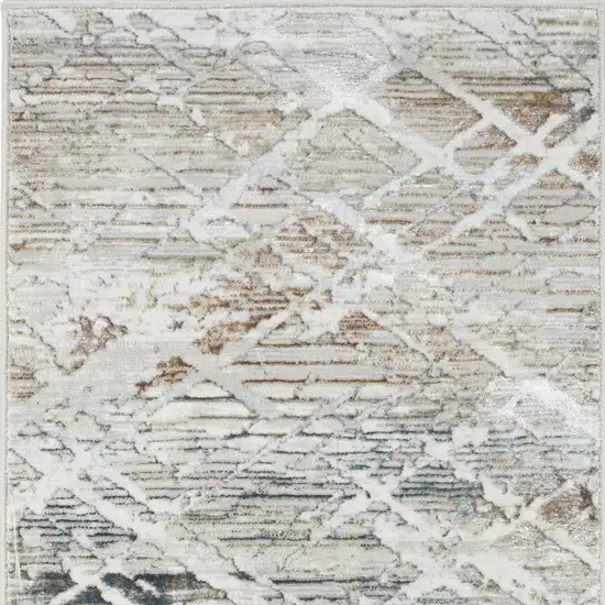 8' Ivory Black and Gray Abstract Non Skid Runner Rug Photo 5