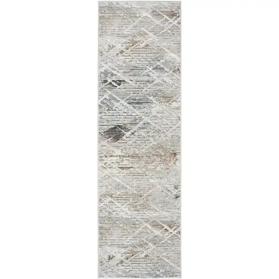 8' Ivory Black and Gray Abstract Non Skid Runner Rug Photo 2