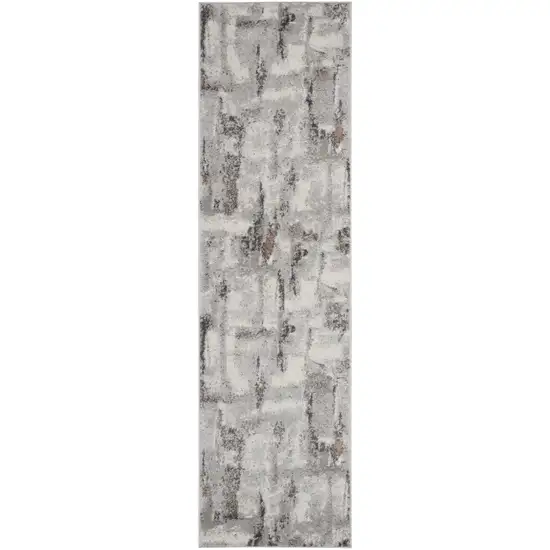 8' Ivory Black and Gray Abstract Non Skid Runner Rug Photo 2