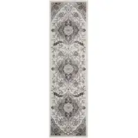 Photo of 6' Ivory Black and Gray Floral Medallion Non Skid Runner Rug