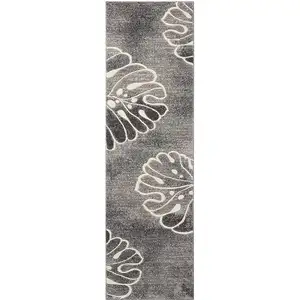 Photo of 8' Ivory Black and Gray Floral Non Skid Runner Rug