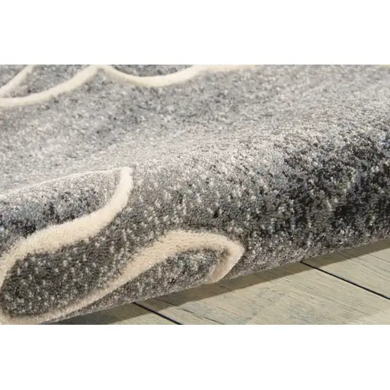 8' Ivory Black and Gray Floral Non Skid Runner Rug Photo 9