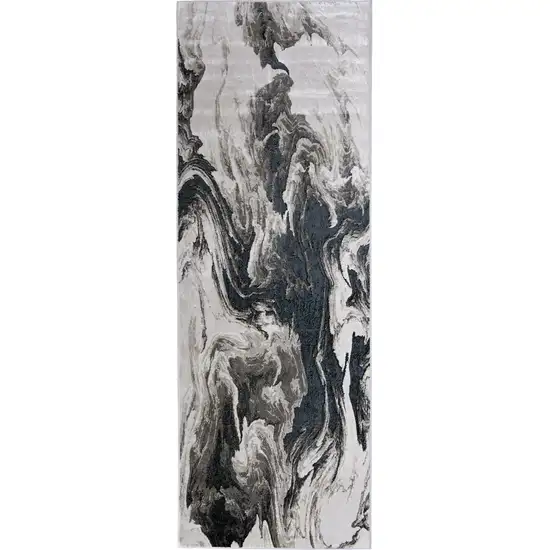 8' Ivory Black and Taupe Abstract Power Loom Runner Rug Photo 1