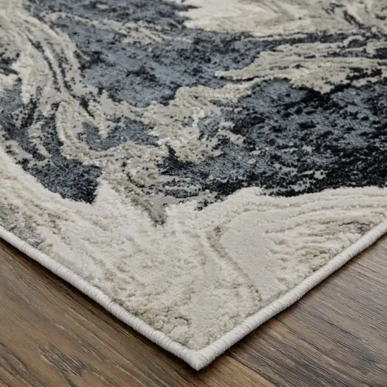 8' Ivory Black and Taupe Abstract Power Loom Runner Rug Photo 5