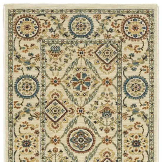 8' Ivory Blue And Burnt Orange Oriental Runner Rug With Fringe Photo 4