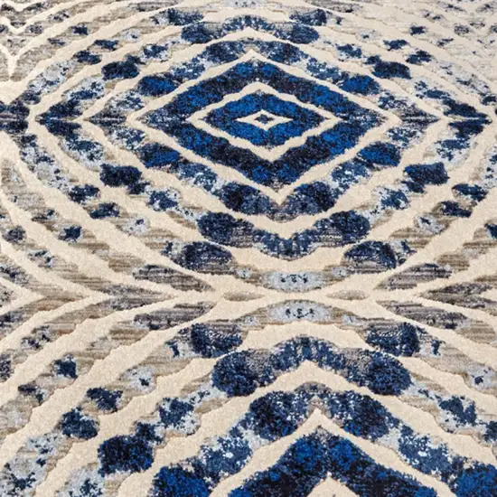 8' Ivory Blue And Gray Abstract Distressed Stain Resistant Runner Rug Photo 3