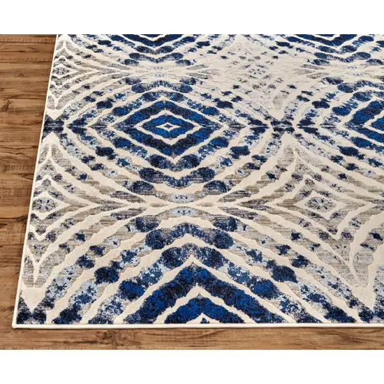 8' Ivory Blue And Gray Abstract Distressed Stain Resistant Runner Rug Photo 1