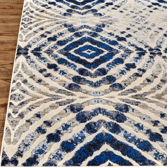 8' Ivory Blue And Gray Abstract Distressed Stain Resistant Runner Rug Photo 4