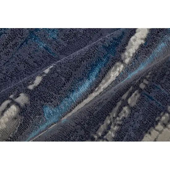 8' Ivory Blue And Gray Abstract Power Loom Distressed Runner Rug Photo 5