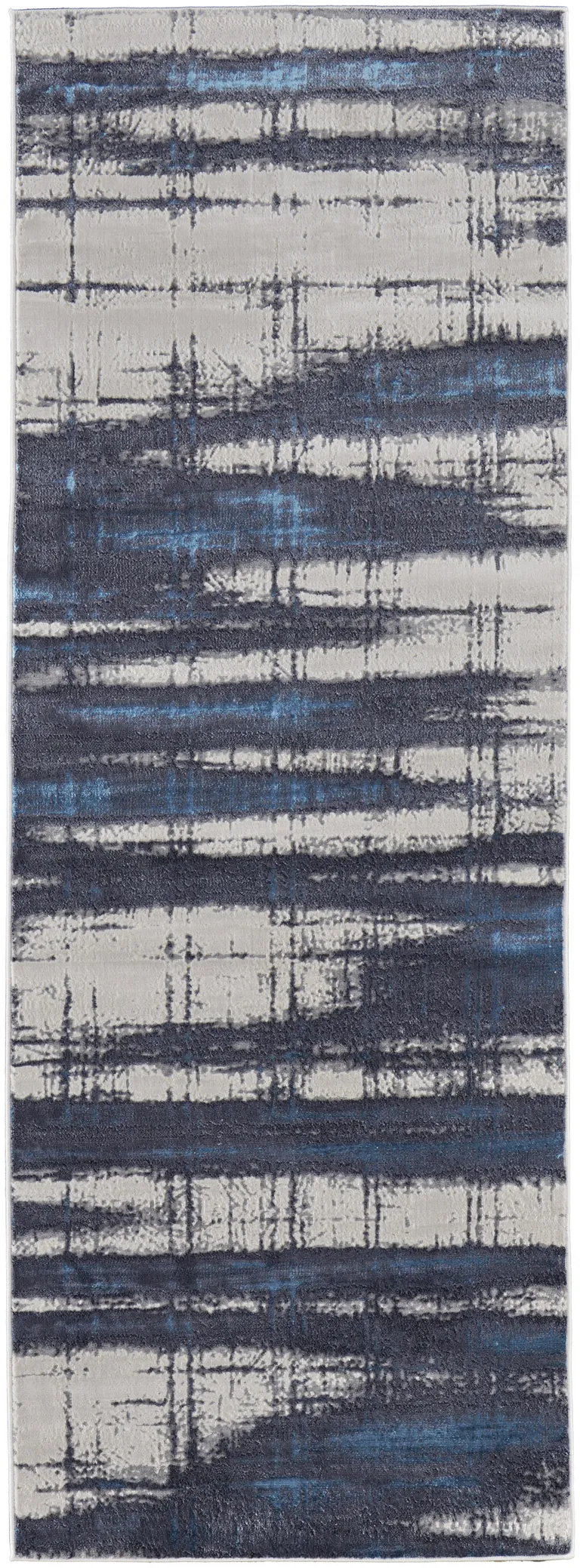 8' Ivory Blue And Gray Abstract Power Loom Distressed Runner Rug Photo 2