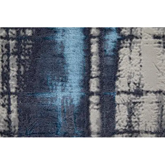 8' Ivory Blue And Gray Abstract Power Loom Distressed Runner Rug Photo 6