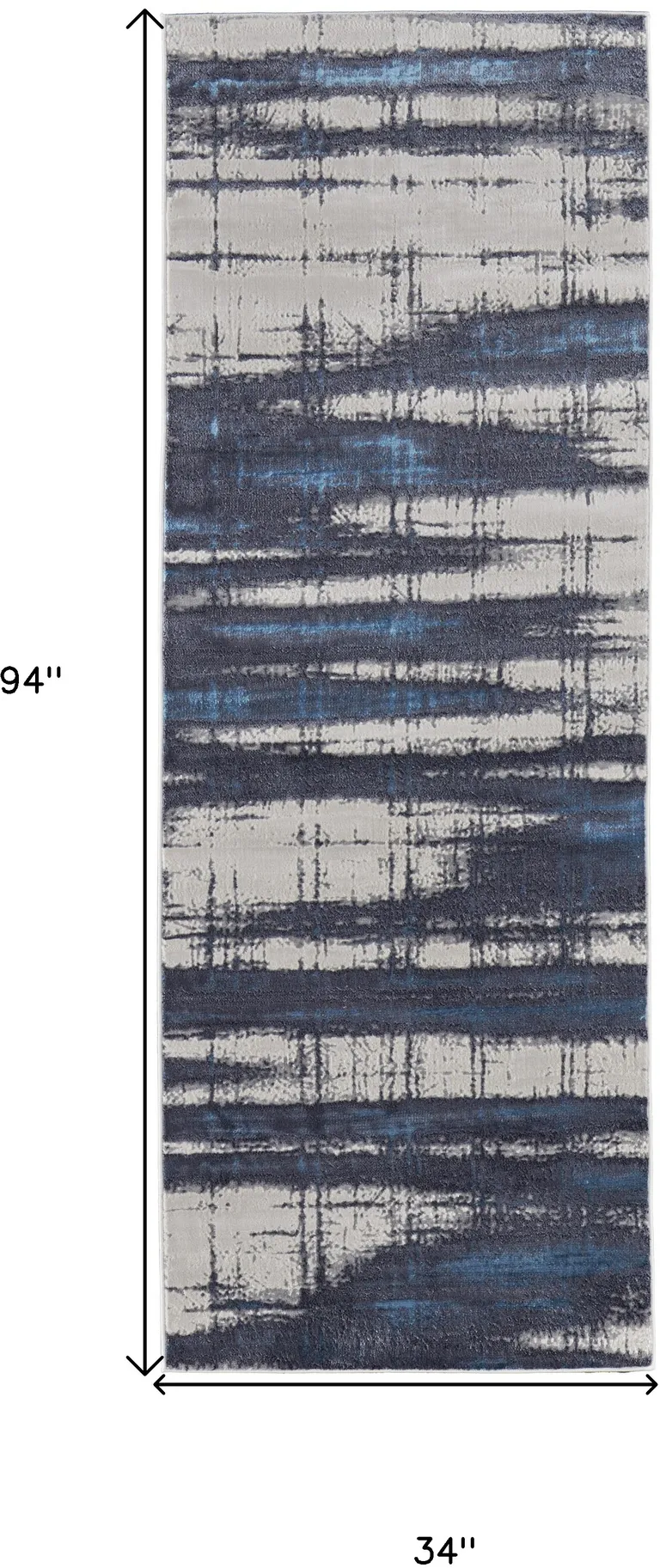 8' Ivory Blue And Gray Abstract Power Loom Distressed Runner Rug Photo 1