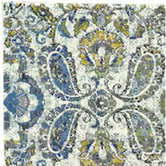 8' Ivory Blue And Green Floral Stain Resistant Runner Rug Photo 4