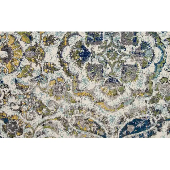 8' Ivory Blue And Green Floral Stain Resistant Runner Rug Photo 5